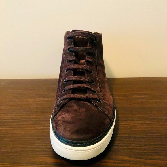 Prada High Top Sneaker Calfskin Suede Leather-Blue - Picture 5 of 7